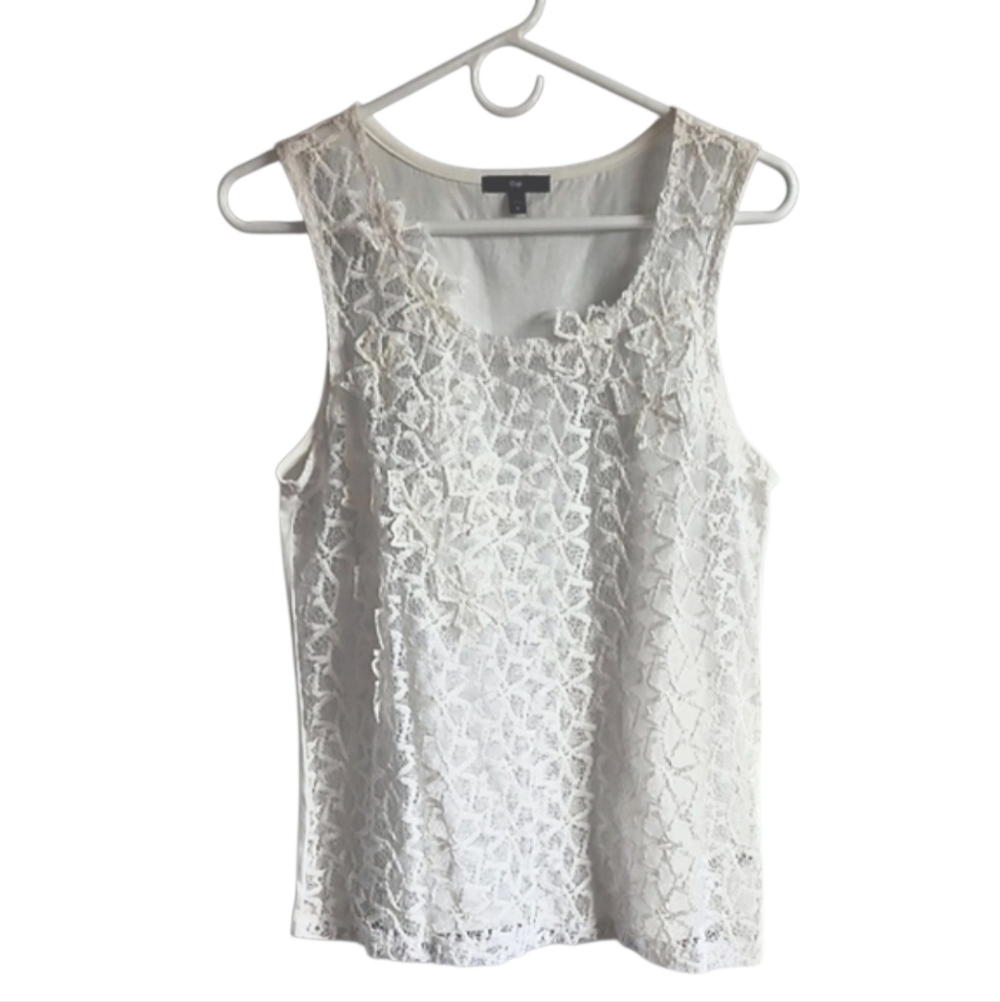 GAP NWOT Lace And Cotton Knit Tank Top Ivory Sheer Front M